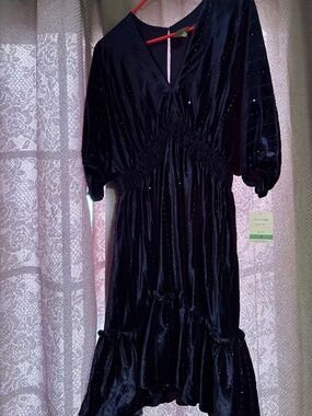 Taylor Navy Sequin Crushed Velvet Dress NWT